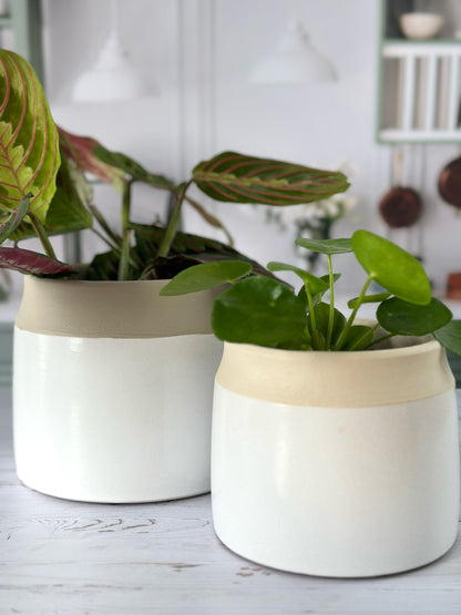 Cache-pot Cobi – Beige & Vert Sauge