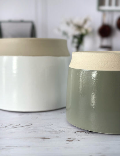 Cache-pot Cobi – Beige & Vert Sauge