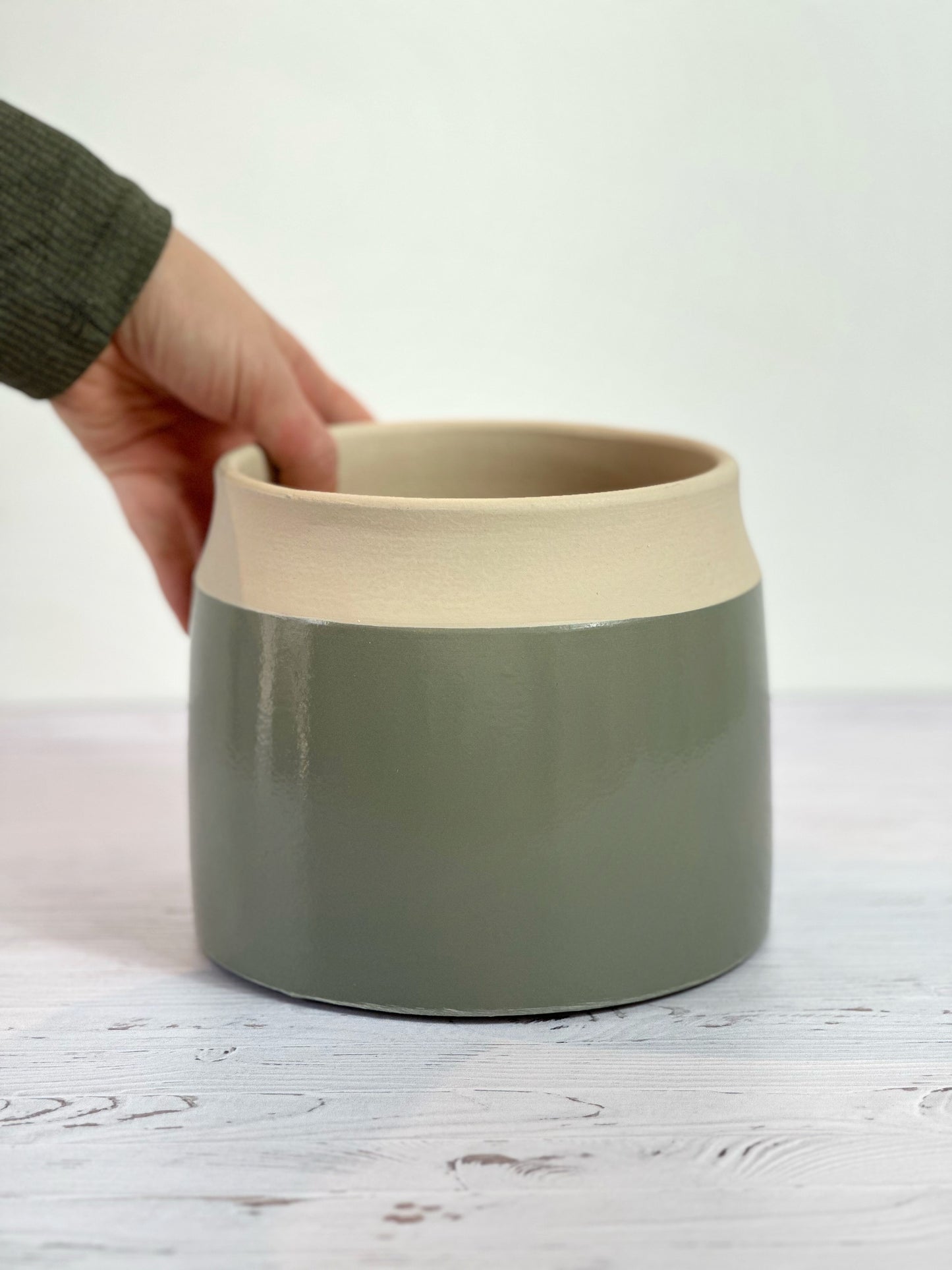 Cache-pot Cobi – Beige & Vert Sauge
