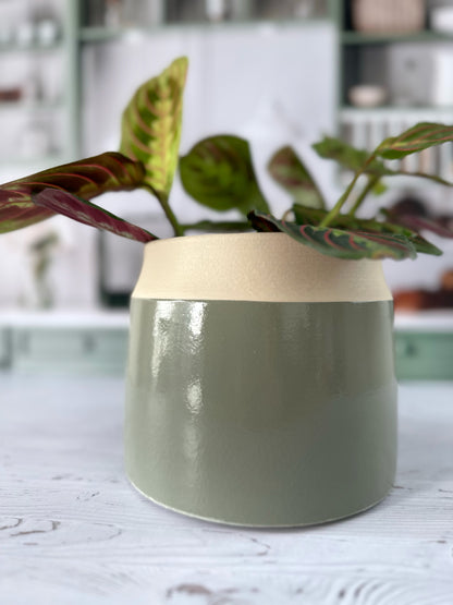 Cache-pot Cobi – Beige & Vert Sauge