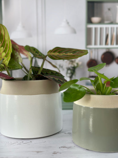 Cache-pot Cobi – Beige & Vert Sauge